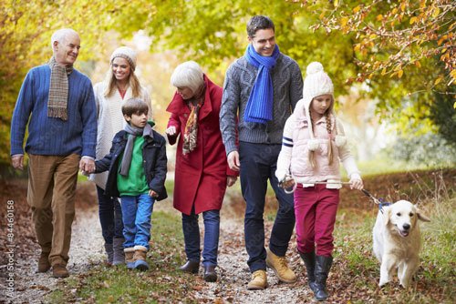 Happy family of three generations outdoor on a leisure hike