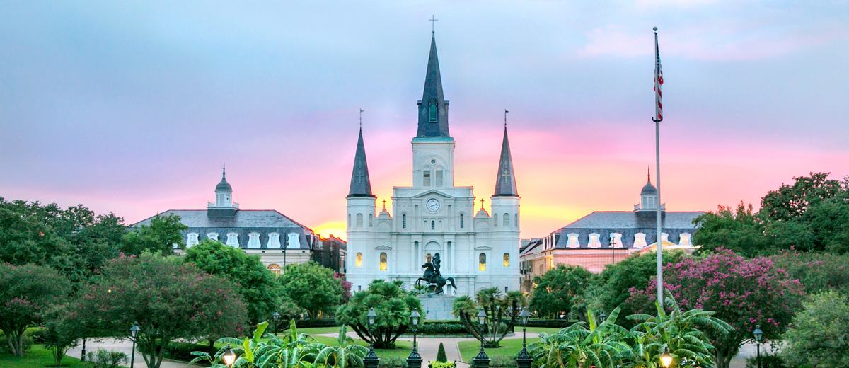 Frontal view of Jackson Square in New Orleans, Louisiana.